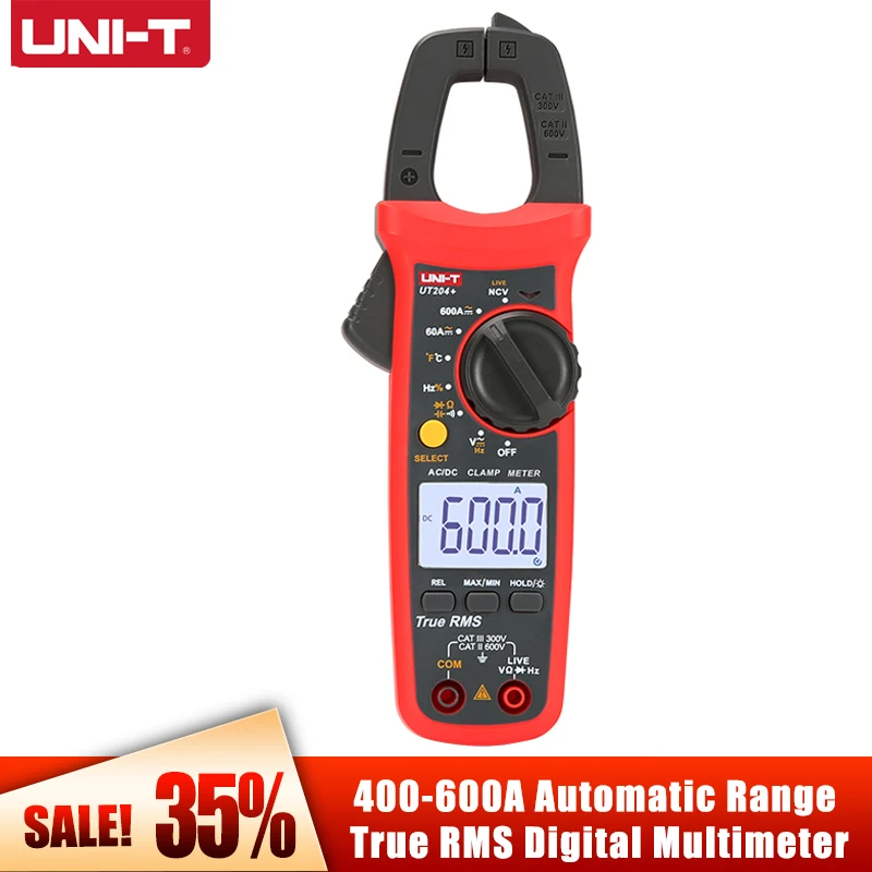 

Multimeter Digital Clamp Meter UNI-T UT204+ High Precision 400-600A Automatic Range True RMS Intelligent Anti-Burn Protection