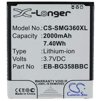

CS 2000mAh/7.40Wh battery for Samsung Galaxy Core Lite 4G TD-LTE,SM-G3588V,G3589V,G3589W EB-BG358BBC,EB-BG358BBE