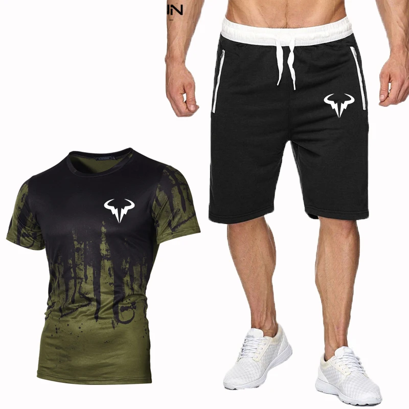 

New popular Rafael Nadal tennis player suit men's 3DT shirt + shorts high quality men's cabin summer suit