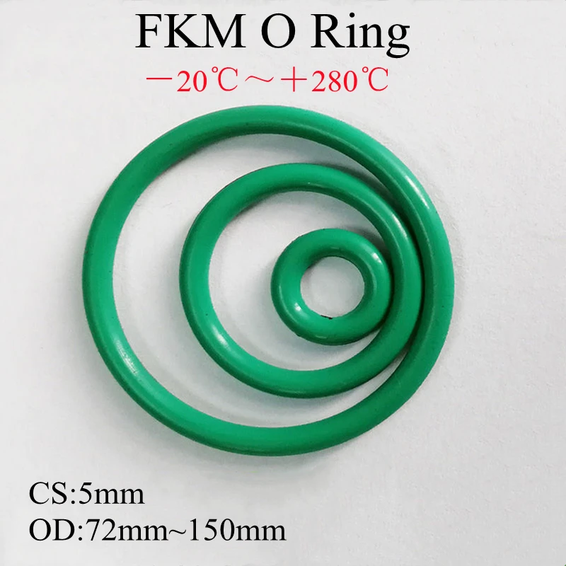

5PCS Superior FKM Fluorine Rubber O Ring CS 5mm OD 72~150mm Sealing Gasket Insulation Oil High Temperature Resistance