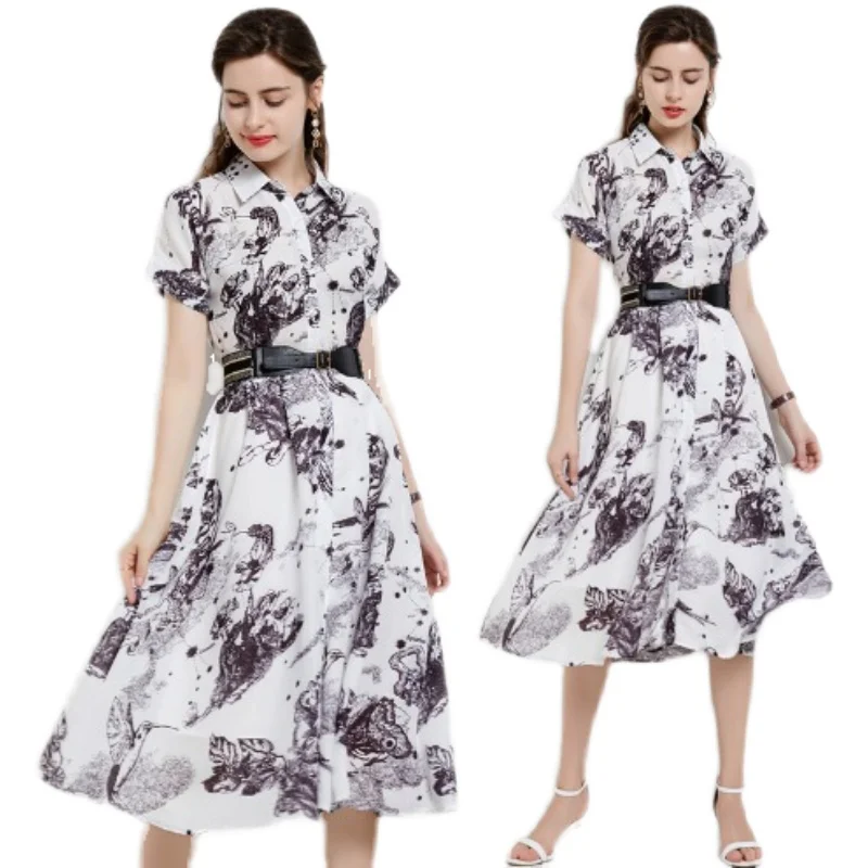 

Big-name summer cotton 3D printing loose women's tops pleated dreses 2021New ladies fashion high-quality large-length puff skirt