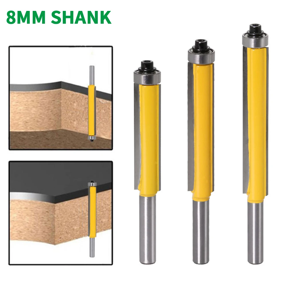 

1 шт. 8 мм хвостовик Фрезерный резак резьба по дереву 2 "заподлицо отделка фрезы с подшипником для дерева шаблон бит карбида вольфрама