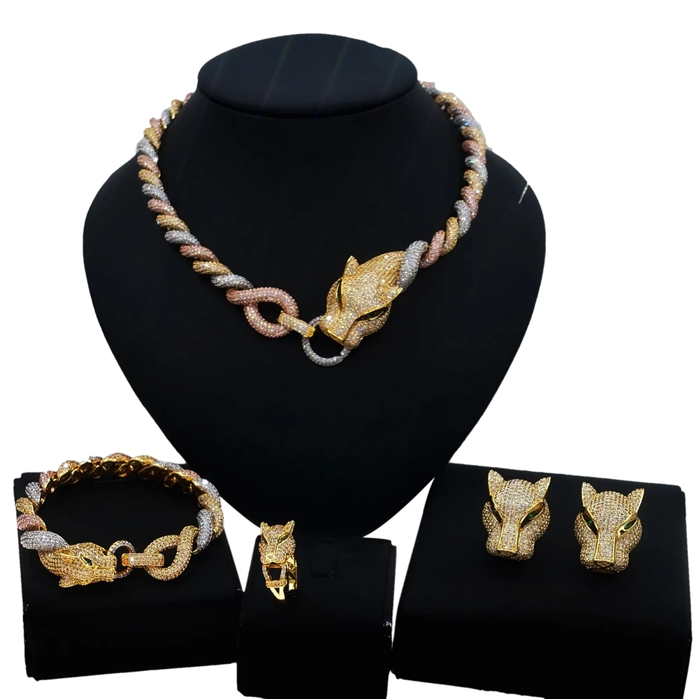 

Yulaili New Luxury Bridal Jewelry Sets Fashion Full Cubic Zircon Necklace Earrings Bracelet Ring Women Wedding Party Accessories