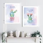 Nordic художественный принт пастельных кактус холст картина плакат ботанический Настенная картина для Гостиная Мультяшные комнатные растение, украшение для дома