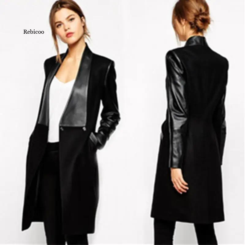 

Женское кожаное пальто, длинное шерстяное пальто, верхняя одежда для осени и зимы