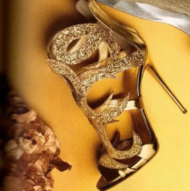 Великолепные блестящие женские босоножки с кристаллами Туфли на шпильке