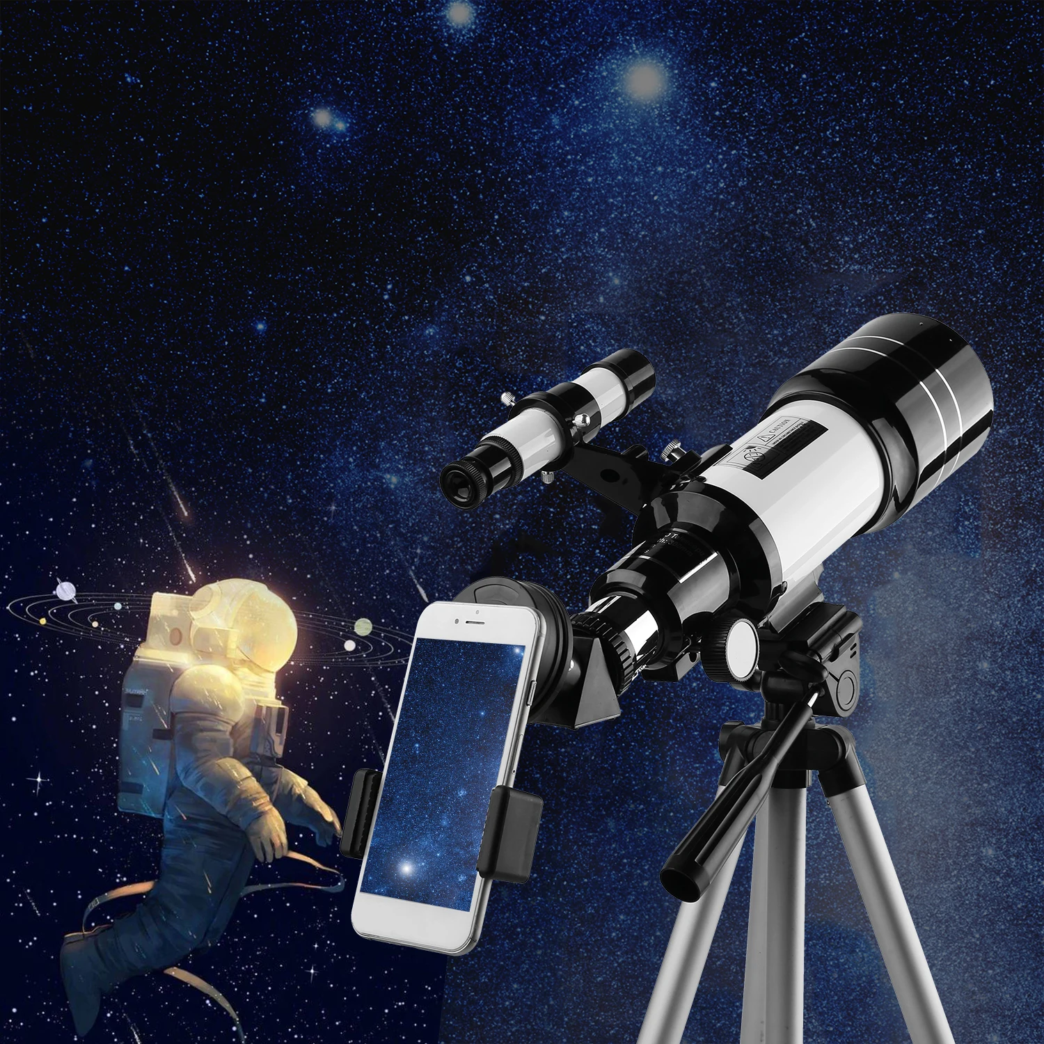

70mm Astronomical Telescope 150X Monocular Telescope Refractor Spotting Scope with 524 Finder Tripod Moon Filter 3X Barlow Lens
