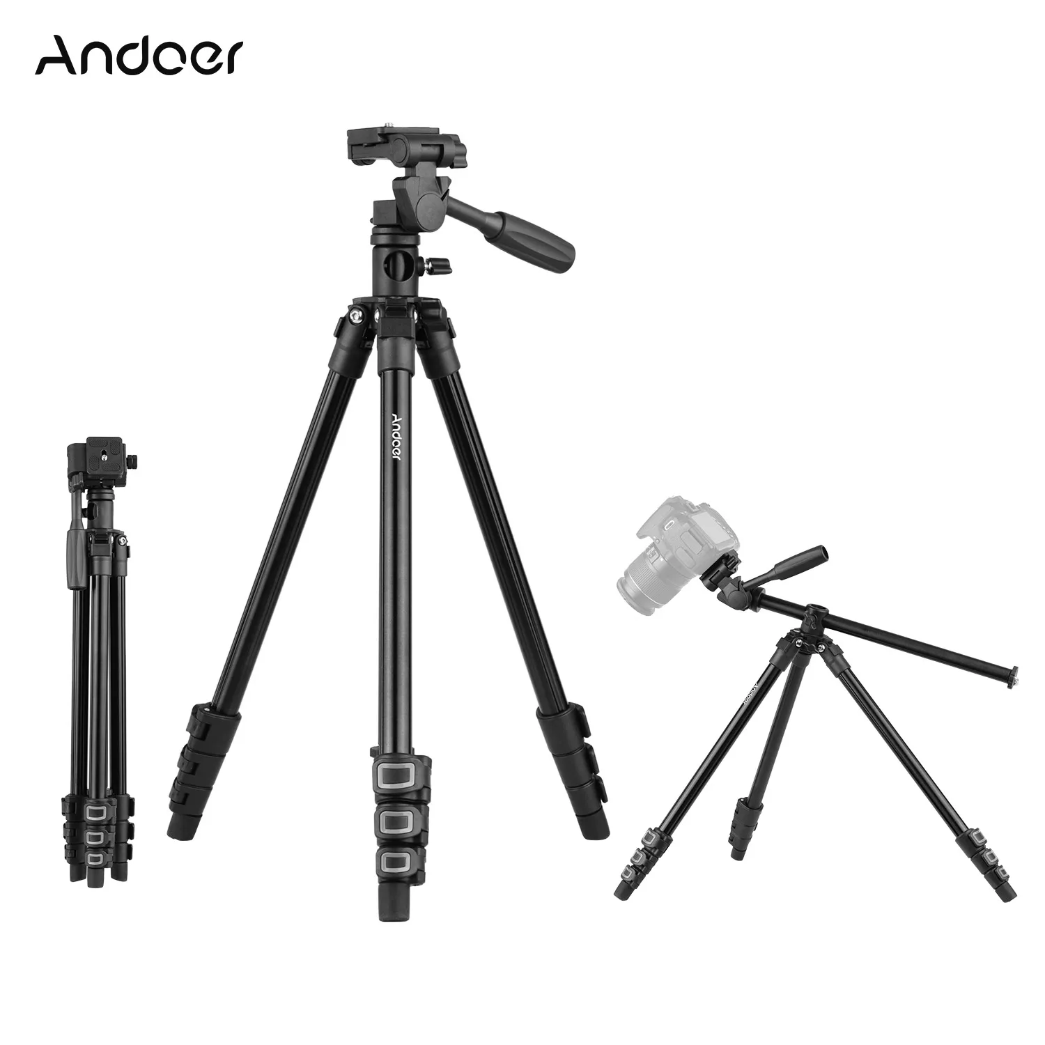 

Andoer Professional Video Tripod Horizontal Mount Camera Tripod with 3-Way Pan Tilt Head for DSLR Cameras for Canon Nikon Sony