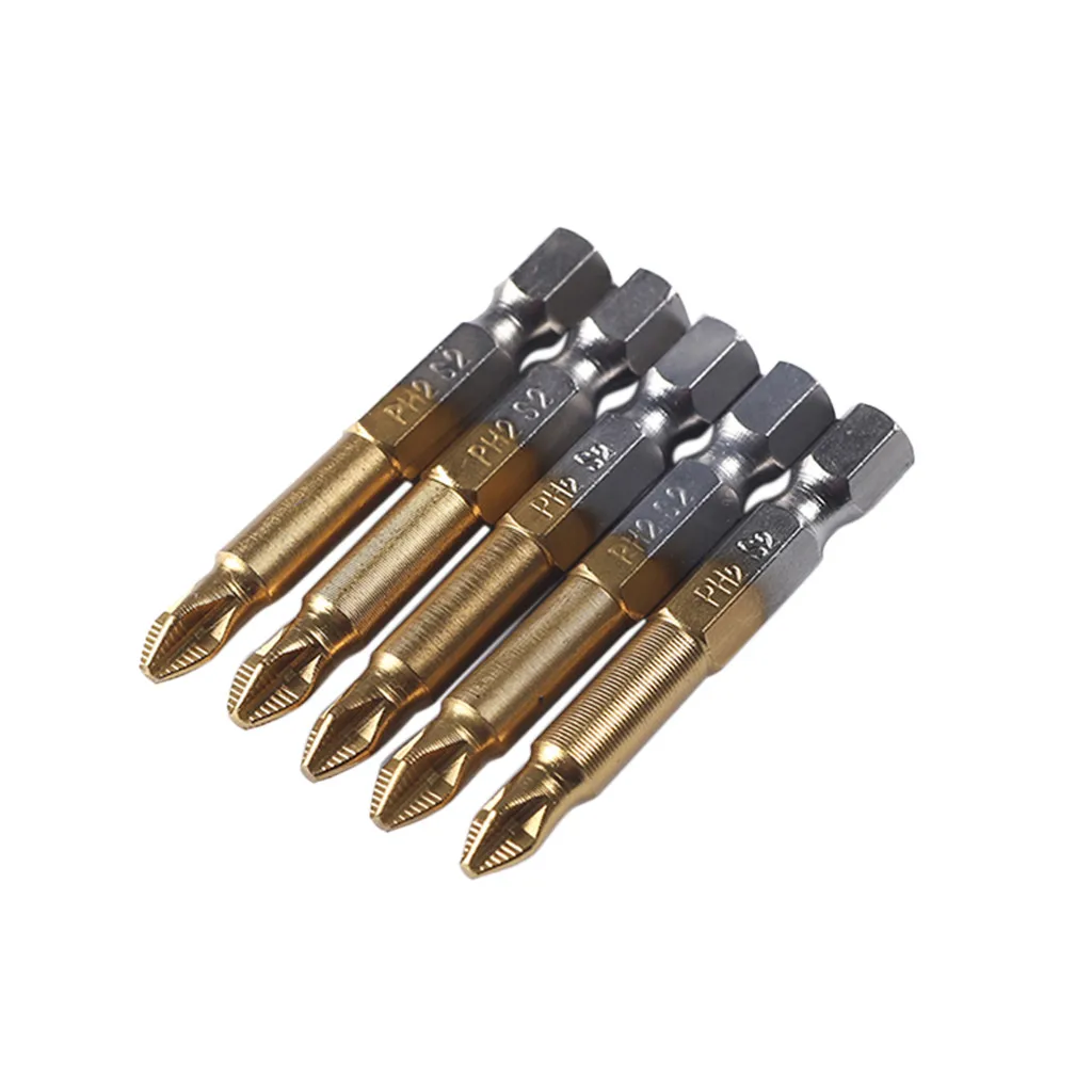 

1 Set(5pcs/10Pcs) Titanium Coated 1/4" Hex Shank PH2 50mm Length Anti Slip Electric Screwdriver Bits With Magnetic Tip#35