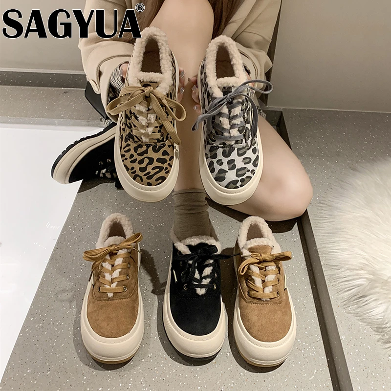 

Женские ботинки на плоской подошве, Модные Дизайнерские теплые ботильоны из искусственной замши с леопардовым принтом на шнуровке, повседн...