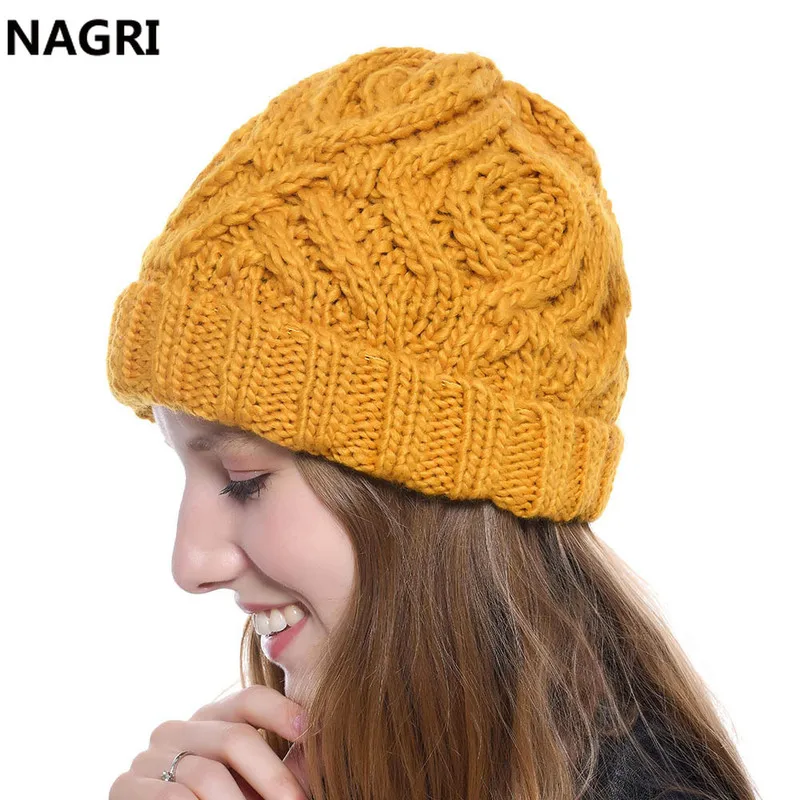 Женские зимние вязаные шапочки Skullies шапки однотонные мягкие шерстяные грубые модные повседневные Осенние Теплые винтажные Стрейчевые шапки