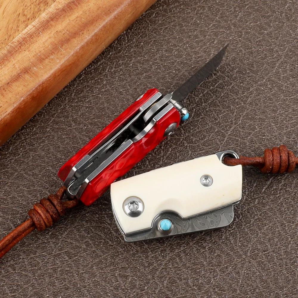 Дамасский волшебный нож складной с ручкой Ox bone Мини Тактический для кемпинга в