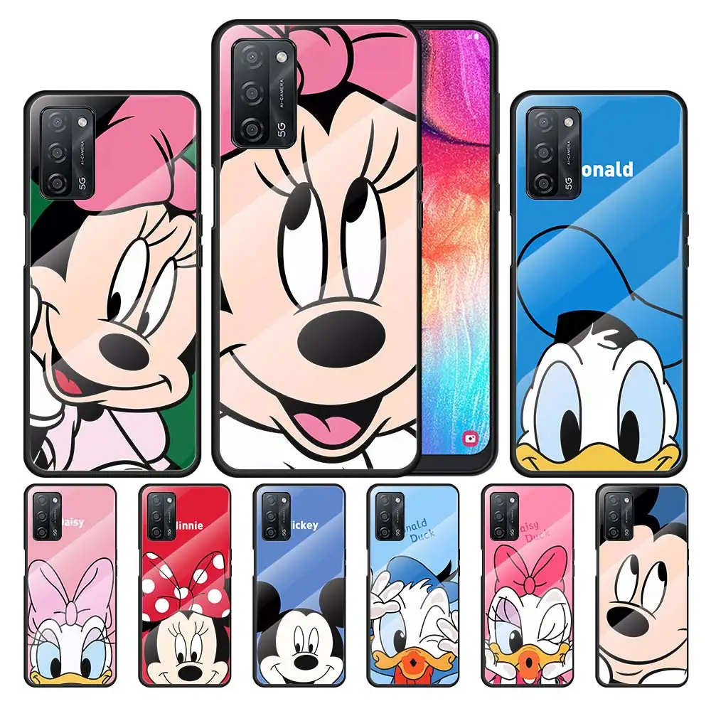 

Mickey Minnie Couple for OPPO Realme 7i 7 6 5 Pro C3 XT A9 2020 A52 Find X2Lite Luxury Tempered Glass Phone Case Cover