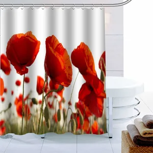 Занавеска для душа с изображением Красного мака, водонепроницаемая занавеска для ванной из ткани, занавеска для ванной из полиэстера 180x180 см