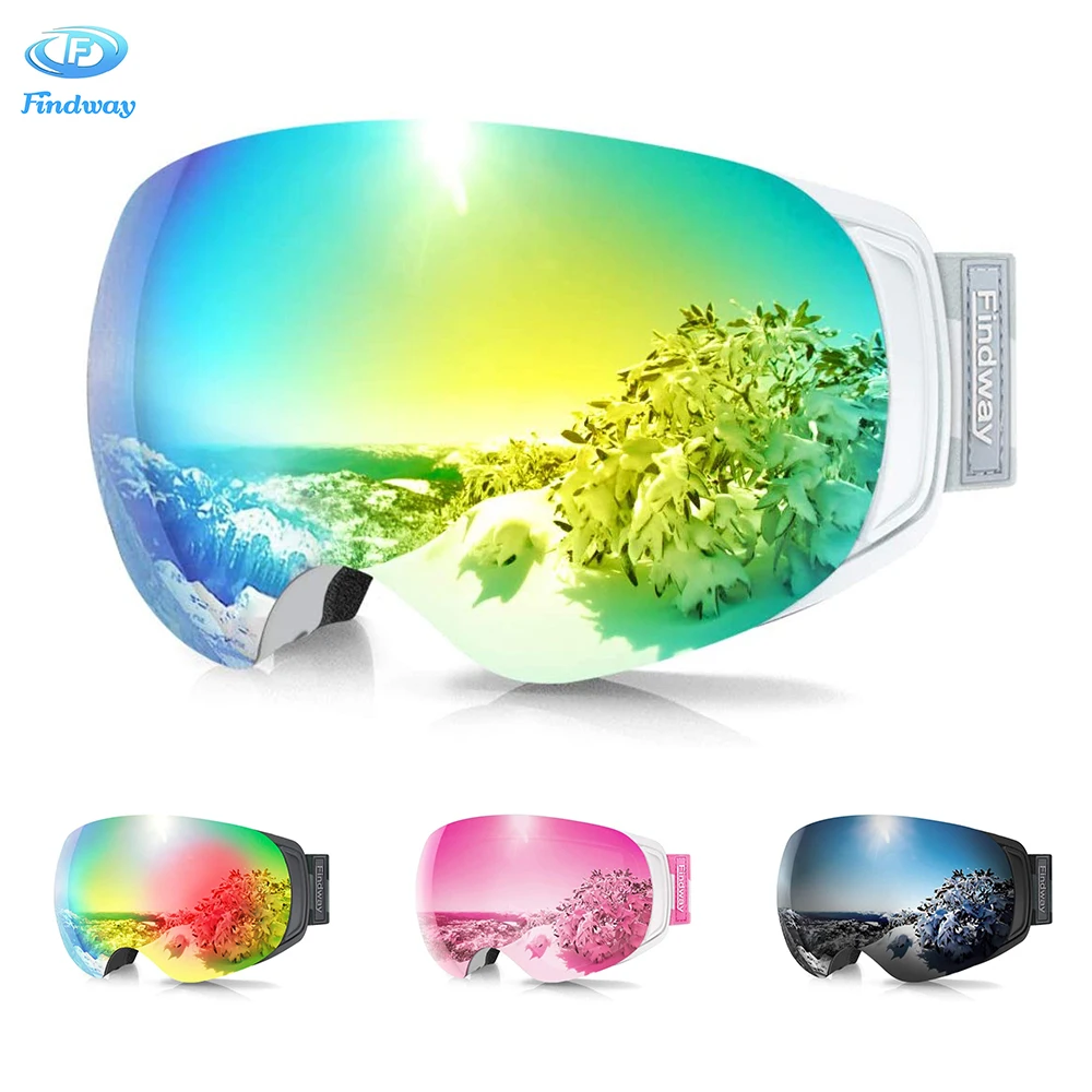 

Findway Ski Goggles 100% UV 400 Protection-Interchangeable Lens,Anti Fog Over Glasses Snowboard Goggles Pro for Women & Men