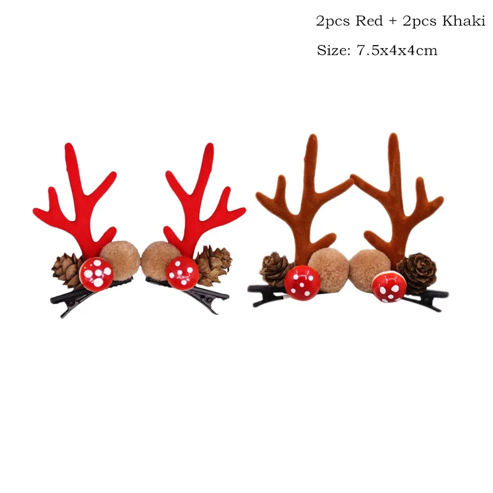 as picture 2 Pairs/ 4 Pcs Fashion Christmas XMAS Cute Hair Clips Deer Antlers Mushroom Faux Fur Ball Girls Women Hairpins Hair Accessories - Цвет: as picture