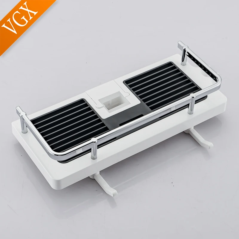 vgx bathroom rod shower storage shelf rack holder organizer with hooks hanging basket shelves for toilet bathroom accessories free global shipping