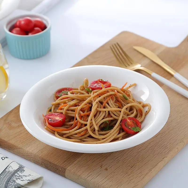 

Creative Pure White Hotel Home Plate Pasta Plate Ceramic Fruit Salad Plate Vegetable Plate Soup Plate Deep Plate Dessert Plate