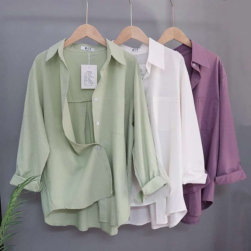 

Streetwear Blouse Women Long Sleeve 100% Cotton Shirts Women Spring Autumn Solid Blouses Casual Tops blusas mujer
