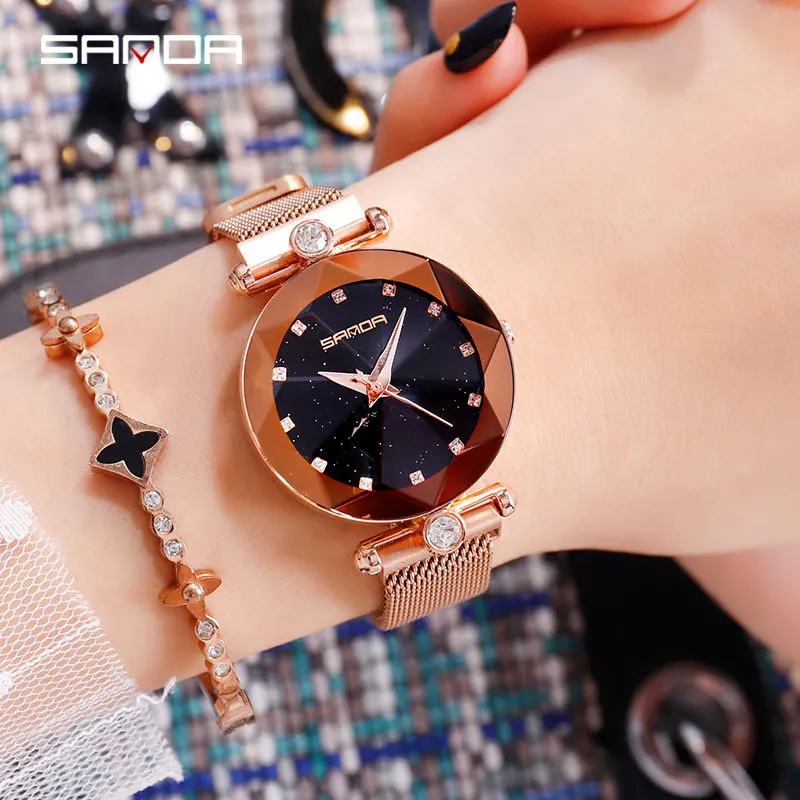 

New Arrivals SANDA Magnet Hot Selling Designers Influencer Same Quartz Watch Starry Sky Fashion Milan Mesh Belt Lazy Wristwatch