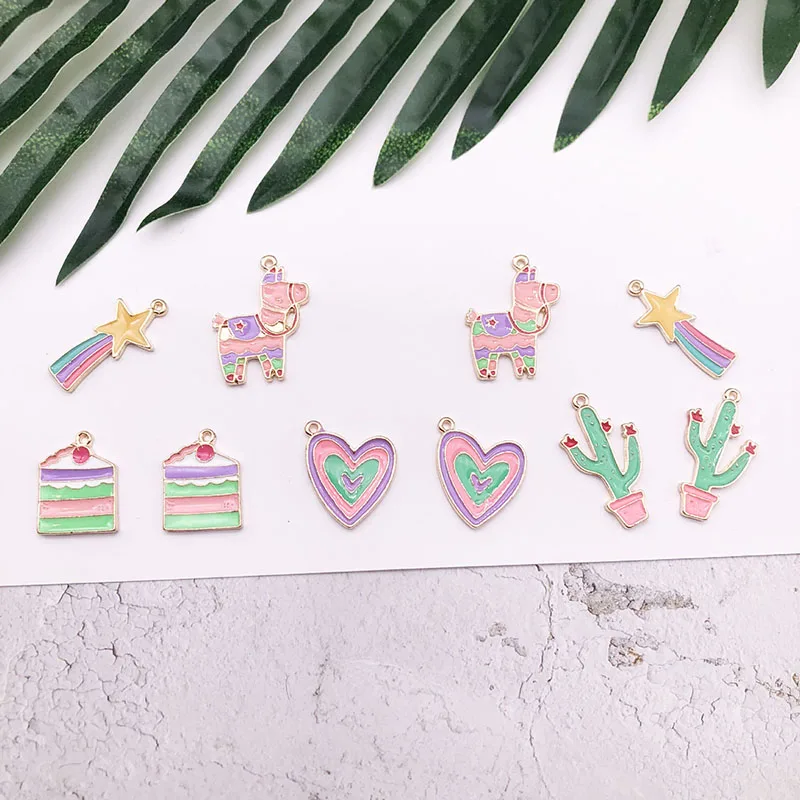 10 шт. Горячая новинка мультфильм Llamas торт Любовь Сердце кактус Эмаль Шарм Золотой