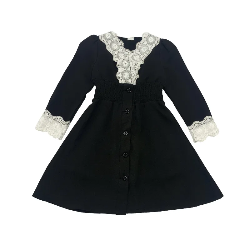 

Girls dress 2021 spring new palace style girl retro lace fight receiving waist dress