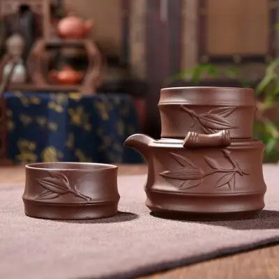 A Открытый лагерь портативный быстрая чашка Китайская традиционная Керамическая Исин фиолетовая глина 1 чайник 2 чашки с - Цвет: A
