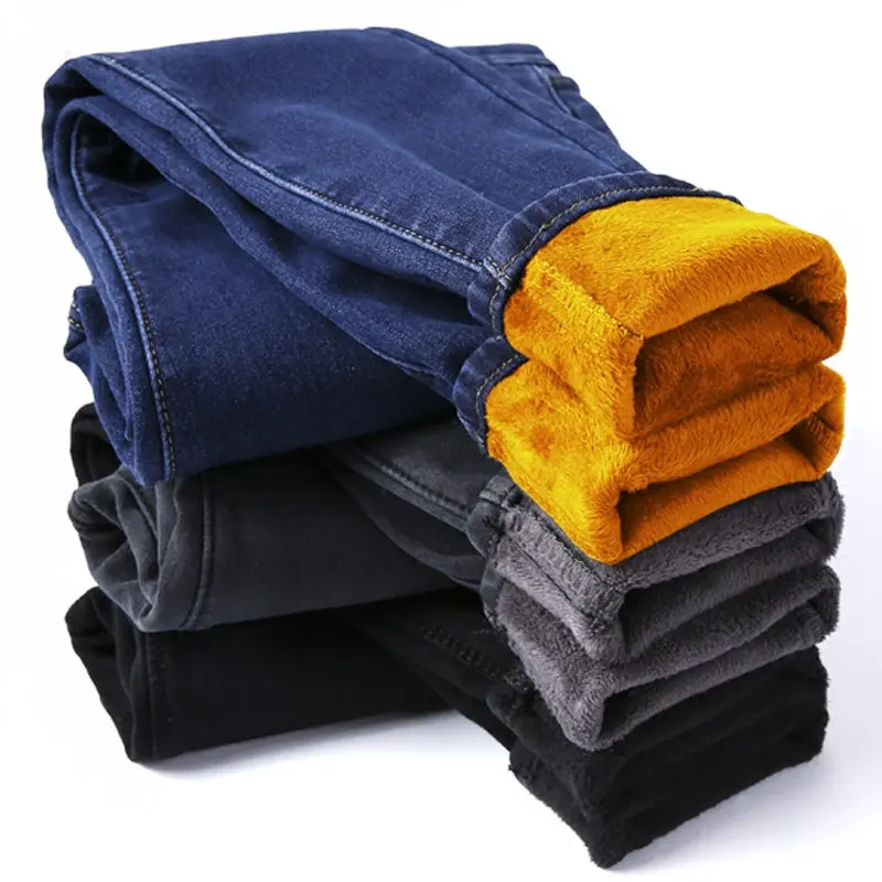 Осень зима плюс бархат утолщаются женские джинсы длинные узкие брюки теплые с