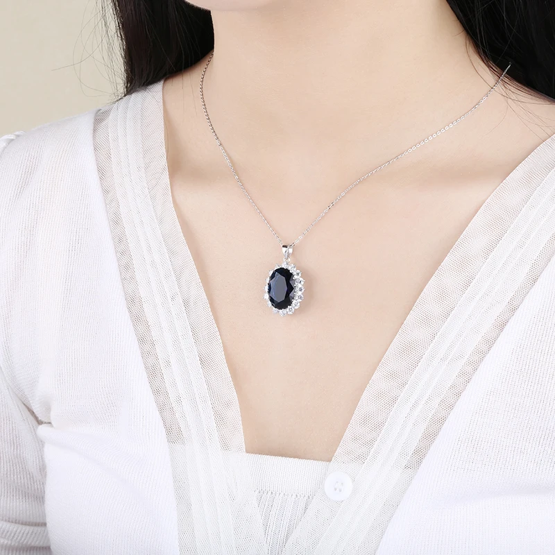 GemStoneKing 13 00 Ct ОВАЛЬНЫЙ синий сапфир 925 стерлингового серебра женщин кулон ожерелье