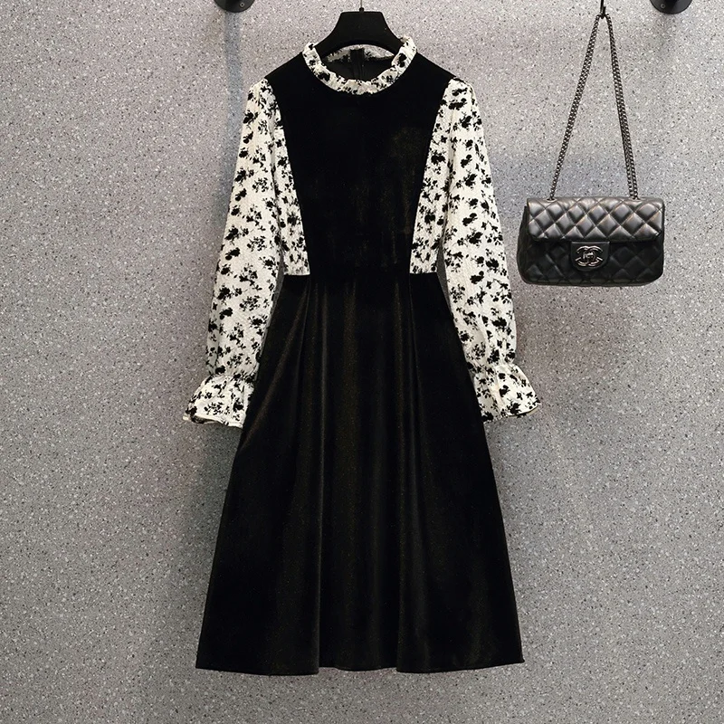 

Женское бархатное платье-рубашка миди с длинным рукавом