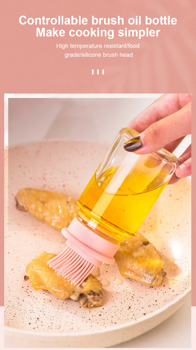 

Kitchen 1Pcs Portable Silicone Oil Bottle with Brush Grill Oil Brushes Liquid Oil Pastry Kitchen Baking BBQ Tool Kitchen Tools