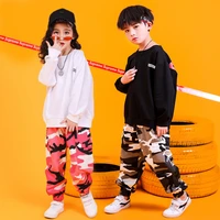 children hip hop costumes 2021 spring korean style long sleeve t shirt camouflage print pants suit jazz dance clothes streetwear