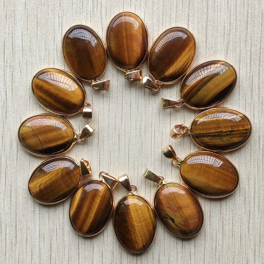 Подвески с натуральным тигровым глазом золотистого цвета овальной формы для