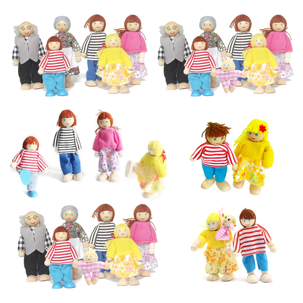

Cute Realistic Small Wooden Doll Toys Set Happy Family Dolls Figures Dressed Characters Children Kids Pretend Play Toy Gifts