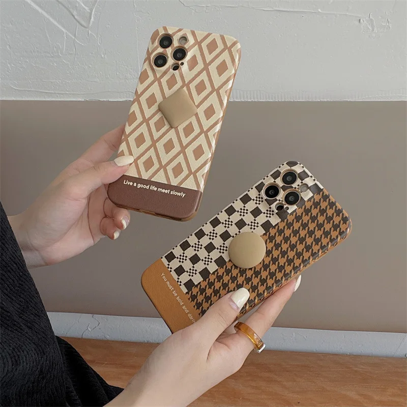 Ins Горячий Корея ретро соединение алмазная решетчатая трехмерный чехол для телефона для iPhone 12 11ProMax X XR XSMax 7 8P Модный чехол на.