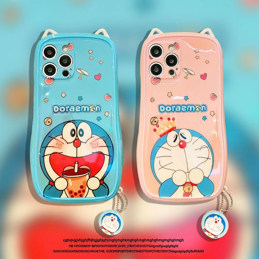 

Bandai Doraemon чехол для телефона iPhone 13 Pro Max 7 8 Plus 11 12 Xr X Xs Аниме Фигурка кошачьи уши полный объектив защитный чехол для девочки