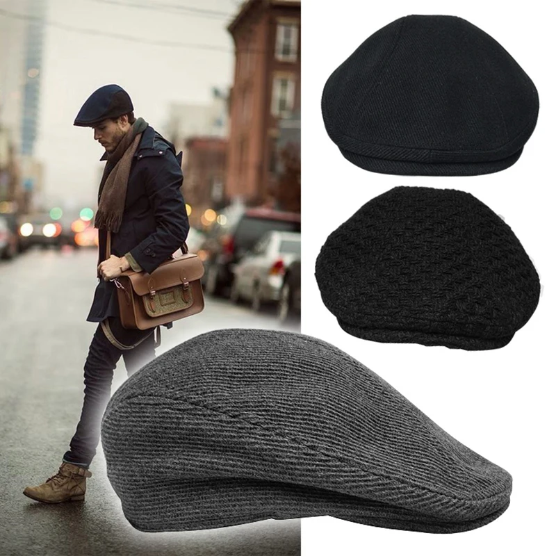 

Gray Stripe Men Berets British Western Style Wool Advanced Flat Ivy Cap Classic Vintage Autumn Winter Beret Cap Size S-XL BLM205