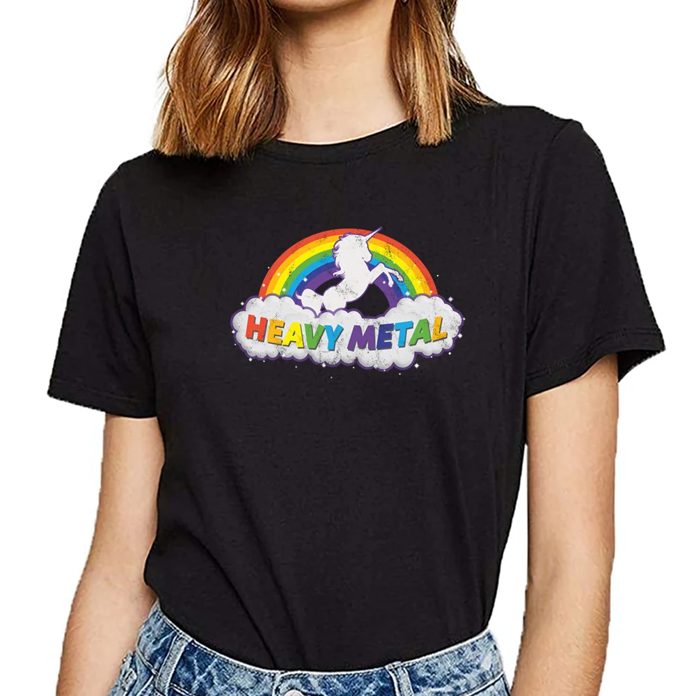 Женская футболка из тяжелого металла с изображением единорога рок музыкальный