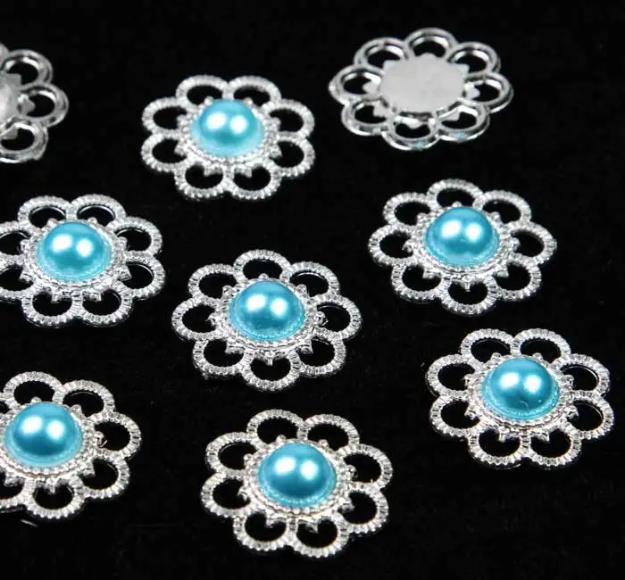 50 шт синий зеленый плоские пуговицы цветок серебро смола искусственный бисер |