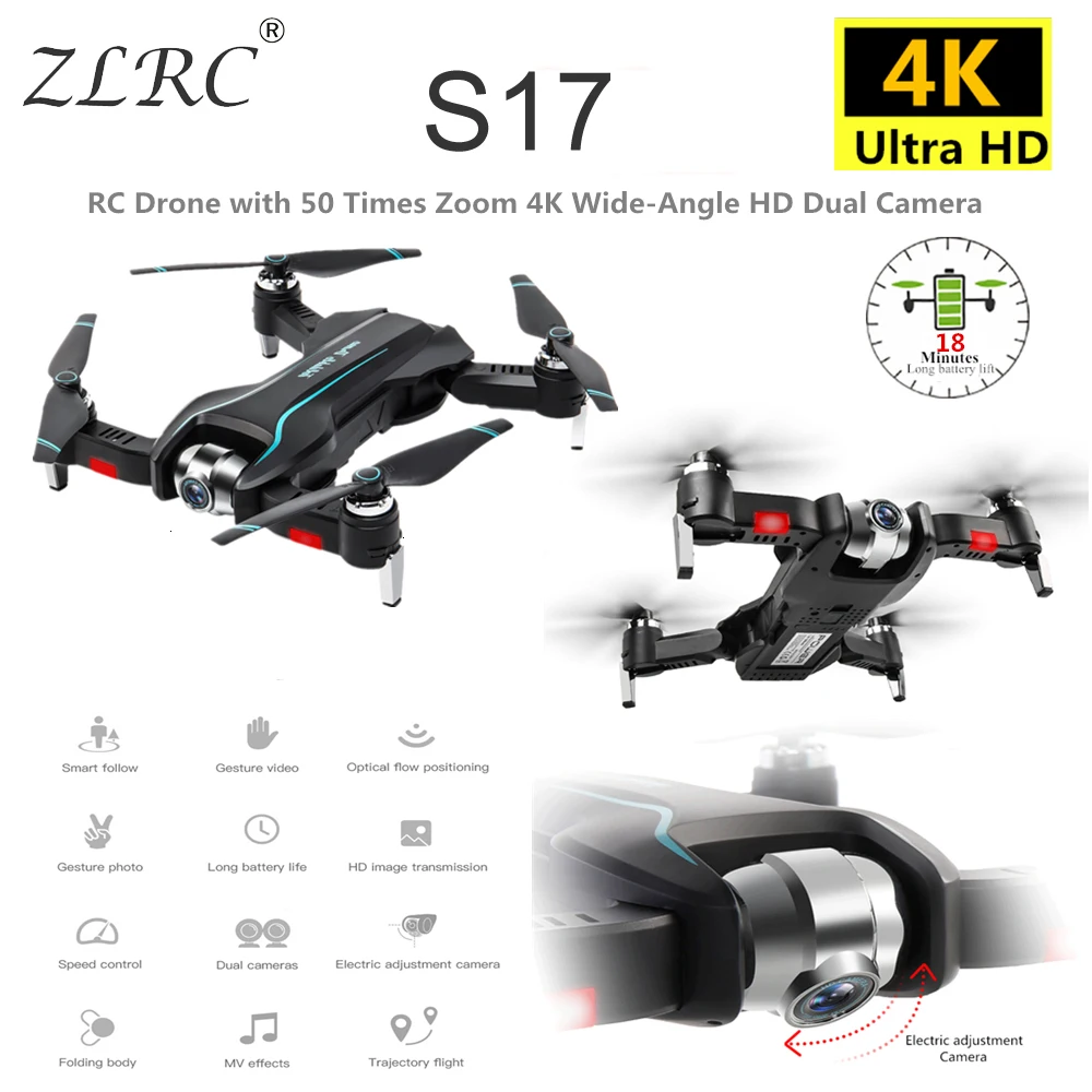 ZLRC Дрон S17 дроны 4K Регулируемая широкоугольная камера складной Квадрокоптер