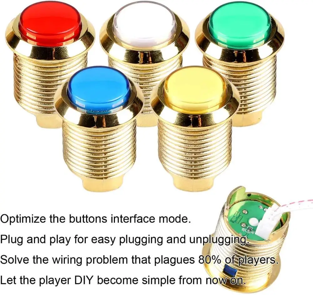 2 игрока DIY Kit USB энкодер к ПК джойстик + светодиодный Позолоченные аркадные кнопки