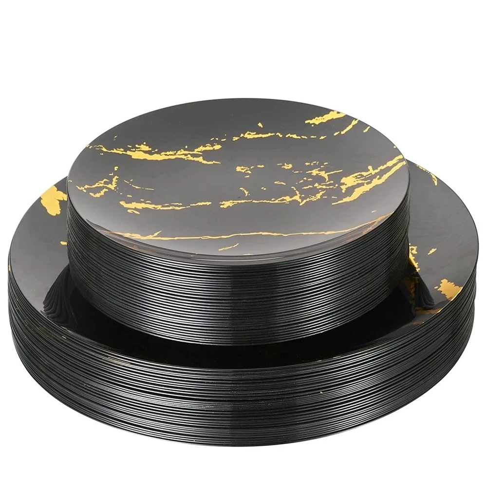 

Disposable Plastic Tableware 20 Piece Pack Black Marble Design Plastic Dinner Plate Birthday Wedding Party Supplies