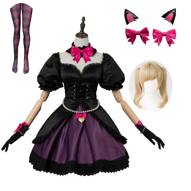 

Костюм для косплея DVA Hana Song, Черное женское платье с котом, костюм для Хэллоуина и парик, головной убор, носки и перчатки, 2020