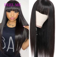 feelme straight human hair wigs with bangs natural color brazilian hair wigs for black women full machine made non remy hair