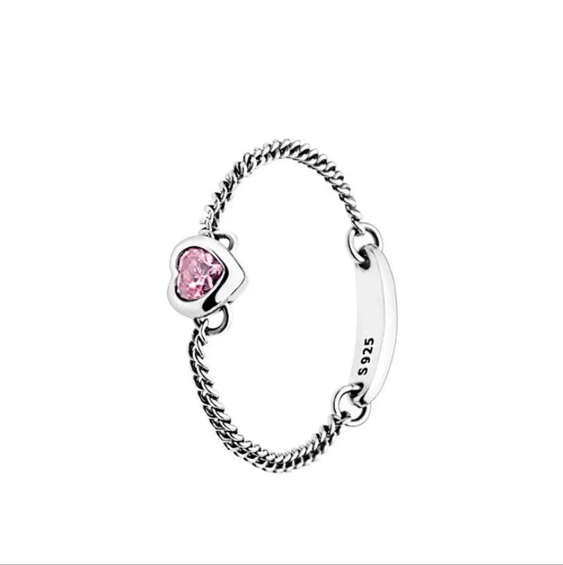 

Classic 925 sterling silver pink heart lock pan ring girl birthday gift