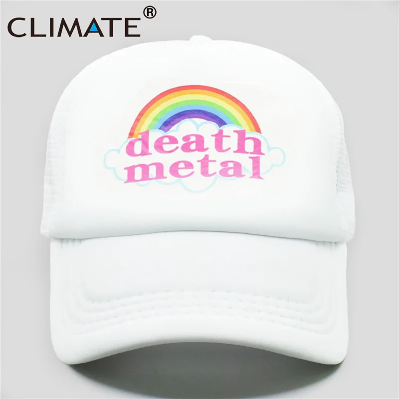 CLIMATE Death Metal Rock Trucker, кепка Rock, летняя кепка, металлическая Кепка Rock Fans, крутая сетчатая бейсболка, Мужская Радужная Кепка Trucker, кепка s, папа, Мужская кепка - Цвет: Full White