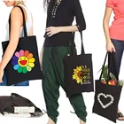 Холщовые сумки-тоуты для женщин, многоразовые Экологически чистые складные сумки на плечо с милыми маргаритками