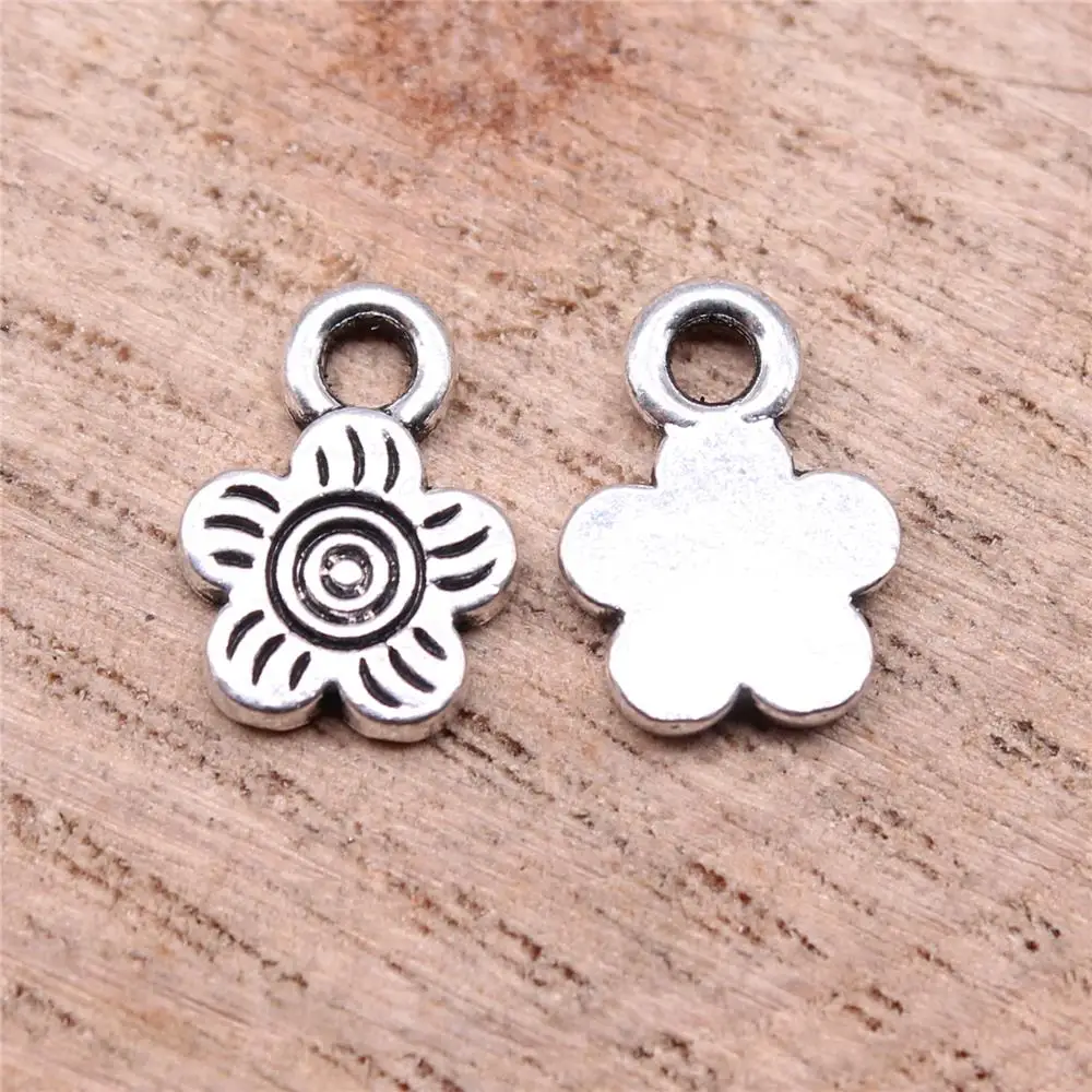 

Flower Charms For Jewelry Making Findings Handmade DIY Craft 40pcs Antique Silver Color 11x8mm