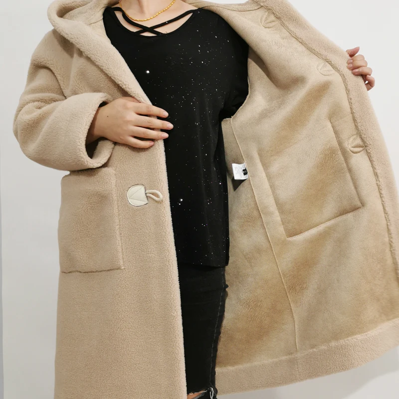 Winter New Fashion Womens Teddy Bear Coat Real Sheep Fur Parka Thick Warm Outerw ear  sheep shearing jacket