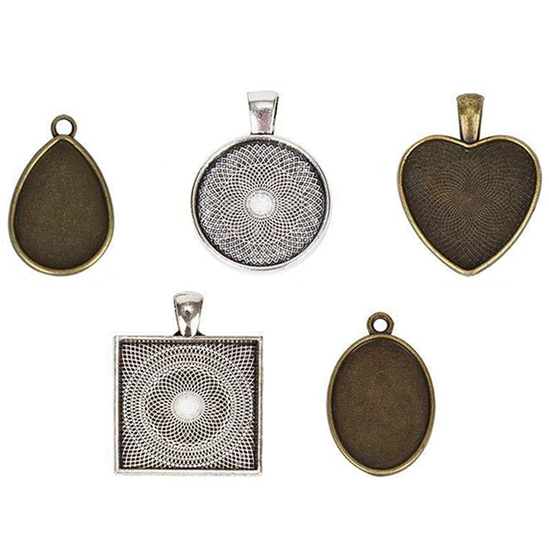 

Time Gem Pendant Silicone Mold Set Round Square Love Oval Alloy Pendant Base Support